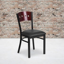 Flash Furniture 2 Pk. HERCULES Series Black 4 Square Back Metal Restaurant Chair - Mahogany Wood Back, Black Vinyl Seat