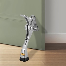 GoldPig Door Stoppers, 1 Pack Kickdown Door Stop with One-Touch semi-Automatic White Door Stopper Adjustable Height and Rubber Tip 4 Inches, Heavy Duty Door Stops, Door Holder (Nickel)