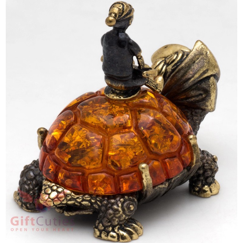 Brass Amber Figurine Turtle Tortilly & Buratino Pinocchio & golden