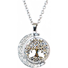 DEQIYIJI Tree Of Life Moon Pendant Necklace Jewelry For Women Silver