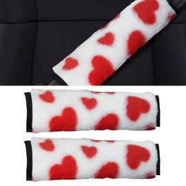 2PCS Car Seat Belt Cover Pads, Love Plush Shoulder Strap Cushions, Soft Seat Belt Protectors, Protect Shoulder and Neck, Driving Comfortable Seat Belt Covers for Adults Kids (Red)