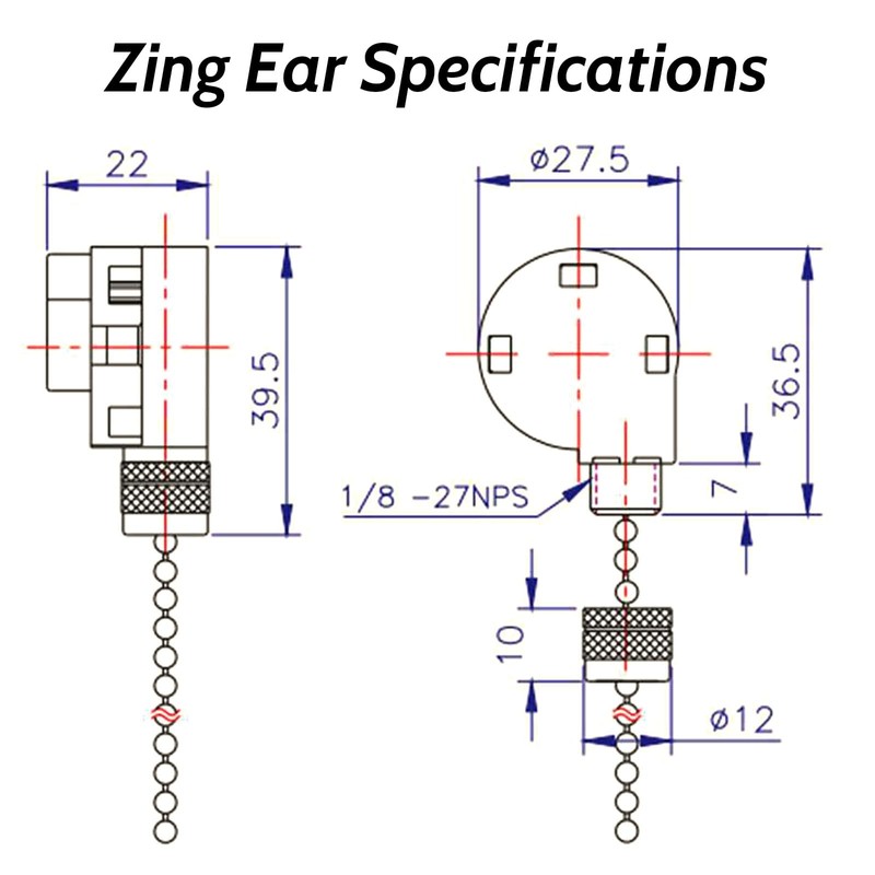 Txelegant Zing Ear ZE-268S1 Pull Chain Switch 3 Speed 4
