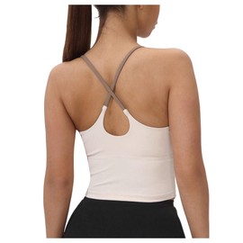 Verdusa Women's Criss Cross Sports Bras Spaghetti Strap Workout Athletic Yoga Padded Bra Creamy White Large