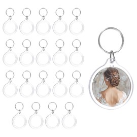 sourcing map 20 Pcs Photo Frame Keyring, Acrylic Picture Keychains Clear Photo Insert Keychain 1.8 Inch Round Blank Photo Keychains for Photo Display Supplies, Transparent