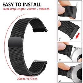 beifon Edelstahl Uhrenarmband Mesh 22mm Schwarz Ersatz Metall Armband Edelstahlarmband mit Magnetverschluss Smartwatch Schnellverschluss Watch Uhren Ersatzband für Damen Herren (22mm, Schwarz)