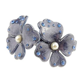 Womens Girls Crystal Rhinestone Diamante Wedding Bridal Party Evening Ponytail Fine Hair Accessories Formal Occasion Barrette Hairpin Grip French Spring Clip Faux Pearl Flower Floral Daisy (Dark Blue)