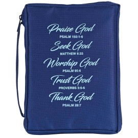 TD Book Cover Praise Seek Worship Bible Case in A3/A4 Size Fabric and Leather Material with Zipper Closure for ProtectionColor: Blue