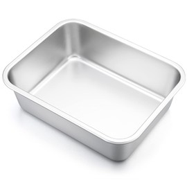 Small Lasagna Pan, E-far 10.6x8.3x3.2 Inches Deep Rectangular Baking Roasting Pans, Stainless Steel Roaster Baking Dish, Non-Toxic & Heavy Duty, Dishwasher Safe