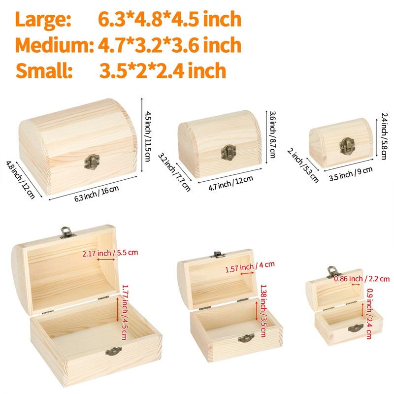 3 Pcs Unfinished Wooden Storage Box for DIY (Small+Medium+Large)