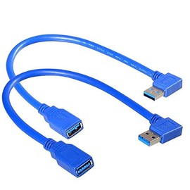 90-Degree USB A Extension Cable, Left and Right Angle USB Male to Female 30cm 1 ft Blue, 2-Pack
