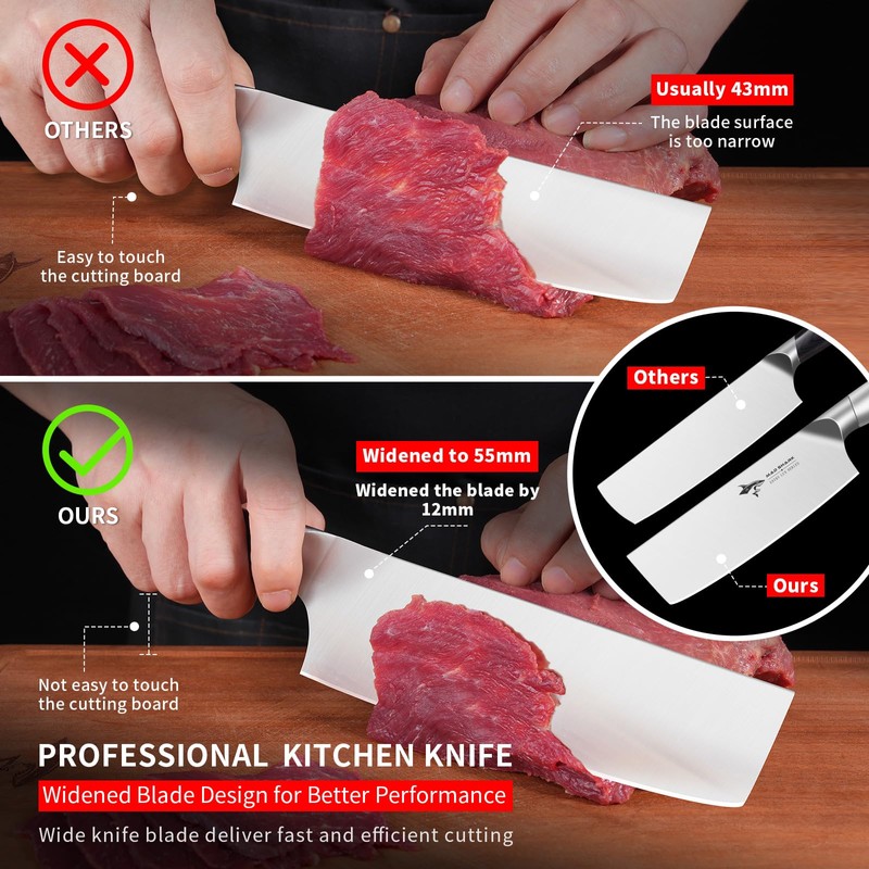 MAD SHARK 7 Inch Nakiri Knife, Ultra Sharp German Stainless
