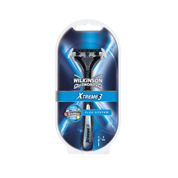 Wilkinson Sword Razor Xtreme 3 - Flex System | Shaving Razor Handle with a Razor | 3 Flexible Blades System | Pivoting Head Adapting to the Contours of Face | Made in Germany Solingen