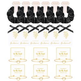 18 Pcs Bridesmaid Proposal Gifts Bridesmaid Hair Scrunchies Knot Bracelet Proposal Card Bridal Shower Gifts Bachelorette Party Wedding Favors Bridal Party Present for Women (Black Series)