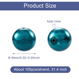 Cheriswelry 2 Strands 8mm Glass Pearl Beads Teal Round Pearlized Spacers Painted Luster Faux Pearl Charms for Jewelry Bracelet Earrings Making, Pack of 200+