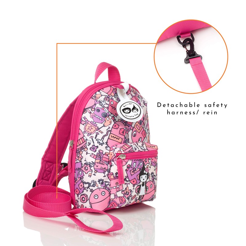 Pink Robots Toddler Kids Children Mini Backpack Rucksack With Reins