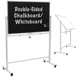 Excello Global Products 48" x 32" Reversible Whiteboard/Chalkboard on Wheels (White Frame)