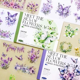 Aesthetic Scrapbooking Stickers, 250 Pieces/36 Sheets Flower & Butterfly Stickers for Scrapbooking Decorative Album, Calendar, Journaling Accessories (Flower Series 1)