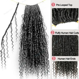 Crochet Boho Locs With Human Hair Curls Knotless Pre Looped Goddess Bohemian Soft Dreadlocks Braiding Hair Faux Braids Hair for Black Women Meadow Hair 18inch 72locs