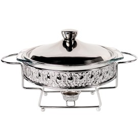 jinsongdafa Casserole Dish 10.2" x 9"Glass Baking Dish with Stainless steel Lid and rack, Silver round 1.5 Qt Baking Pan For Casserole & Lasagna, Microwave Dishwasher Freezer Oven Safe