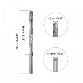 sourcing map 12mm Cutting Dia Cemented Carbide Twist Extra Long Drill Bit with Round Straight Shank for Hardened Steel Stainless Steel, 200mm Length