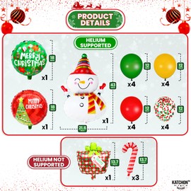 KatchOn, Christmas Snowman Balloons Set - 43 Inch, Pack of 23 | Christmas Foil Balloons for Christmas Balloons Decorations | Candy Cane Balloons for Christmas Decorations | Christmas Party Decoration