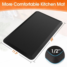 TranquilRelax Kitchen Mat, Cushioned Thick Floor Comfort Mat, with Non-Slip Bottom, Water & Stain Resistant, Easy Clean Standing Desk Mat for Kitchen, Sink, Office (17.3"x28", Black)