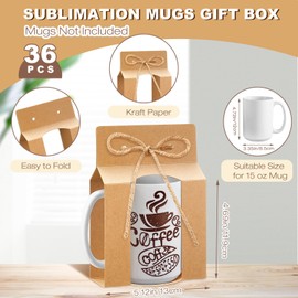Kosiz 36 Pcs Mug Boxes Sublimation Mugs Gift Bags Mug Box Gift Box with Window Mug Boxes for Shipping Selling Gift Packaging Box for Mugs Gift Wrapping, Brown (for 15oz Mug)