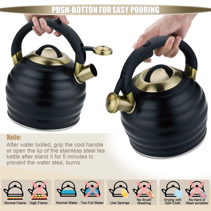 Tea Kettle for Stove Top Whistling Teapot, 3.2Q Tea Pot