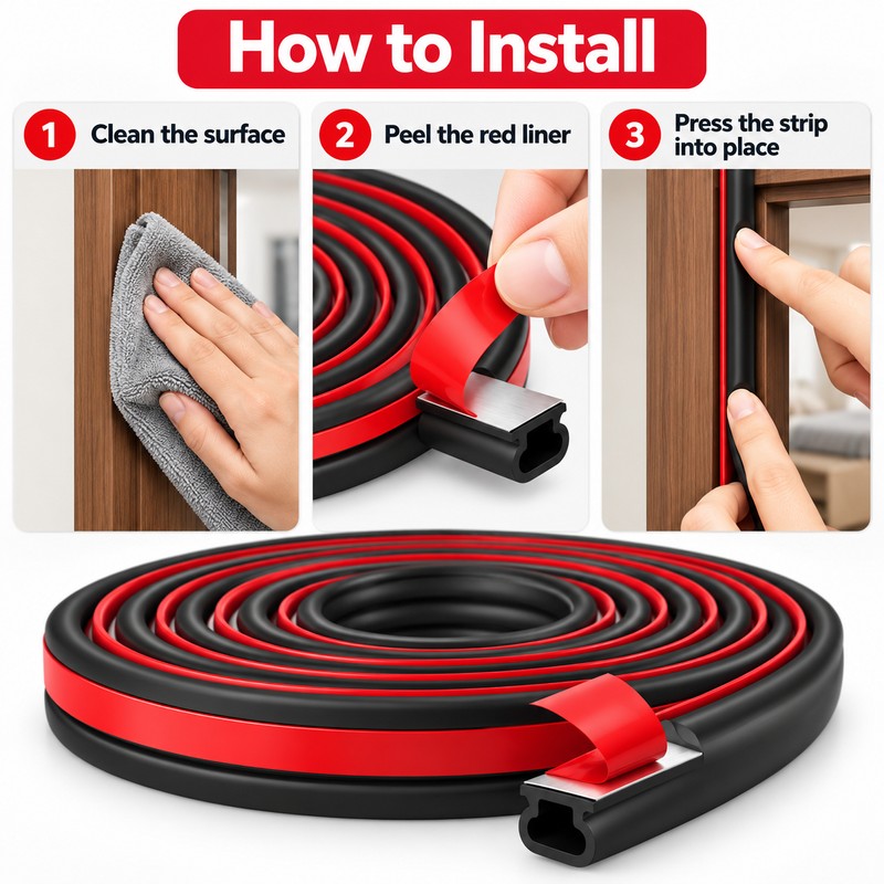 6M Self-Adhesive Door & Window Seal Strip – Hollow TPE