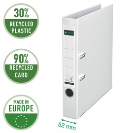 Leitz Qualitäts-Ordner 180° Plastik, das Original, DIN A4 Aktenordner 5 cm schmal, 90% Recycling-Karton, 30% Pre-Consumer Recycling-Kunststoff, Mit 180° Mechanik, 350 Blatt Kapazität, Weiß, 10155001