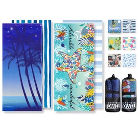 Microfibre Beach Towel for Adults, 250 GSM Beach Towel, 180 x 80 CM Extra Large Beach Towels with 2 Mesh Bags, Absorbent, Quick-Dry, Sand-Free, Lightweight Travel Towel for Pool, Yoga, Gym (2 Pack)