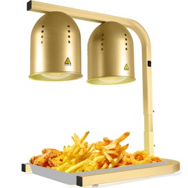VORIGY Heat Lamp for Food, with Two 250W Bulbs for Fast and Even Heating, Food Heat Lamp with Adjustable Height Stand, Commercial Food Warmer Lamp for Home, Fast Food Restaurant, Buffet, Bakery, Gold
