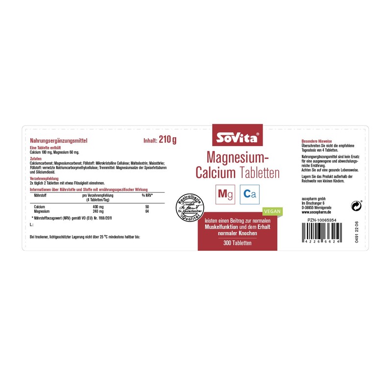 Sovita Magnesium Calcium Tablets, Magnesium and Calcium Contribute to Normal