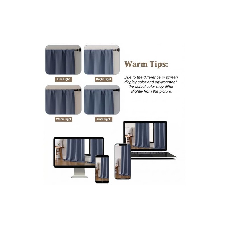 Lecloud Cortinas de cocina azul vaquero de 91 cm de