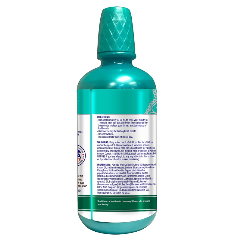 GuruNanda Fresh Breath Mouthwash, ADA-Accepted, Alcohol & Fluoride-Free, Sodium Chlorite,