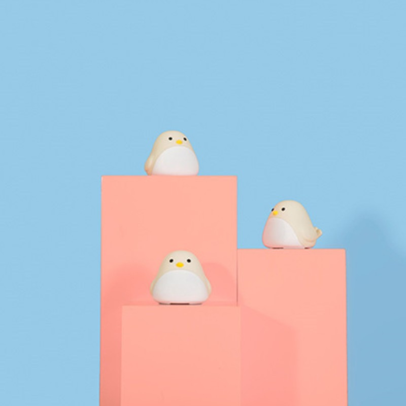 Cartoon Cute Bird Night Light Alarm Clock Silicone Touch USB