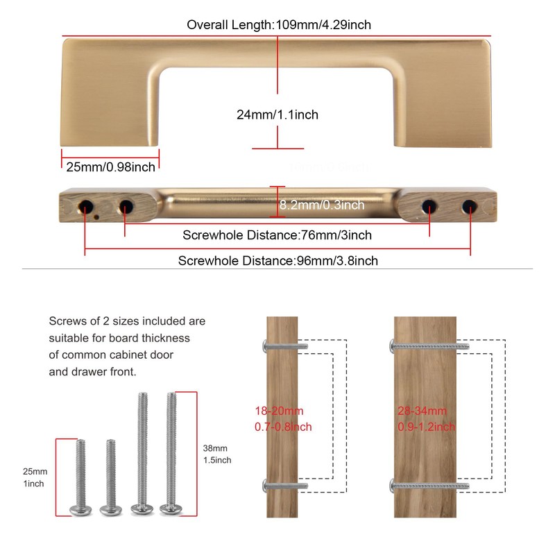 TUNNY 10 Pack Classic Cabinet Handles-3"/76mm Screw Spacing Champagne Bronze