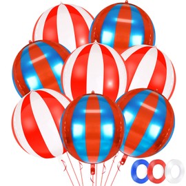 8 Pcs Carnival Balloons Circus Party Decorations, 22'' Jumbo 4D Red and Blue White Balloons with Ribbons for Carnival Decorations Circus Clown Party Birthday Party Supplies
