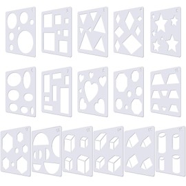 Outus 16 Pieces Kids Drawing Stencils Basic Shape Plastic Drawing Stencil Template Geometry Shape Reusable DIY Painting for Kids Girls Boys Gifts Home Classroom Crafts