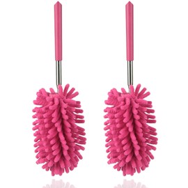 Microfiber Duster for Cleaning, Dusters with Telescoping Extension Pole, Extendable Washable Mini Dusters for Cleaning Supplies Car, Window, Furniture, Office (Rose red 2pack)