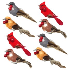 Banberry Designs Feathered Song Bird Clip-On Ornaments - Assorted Styles   #3637