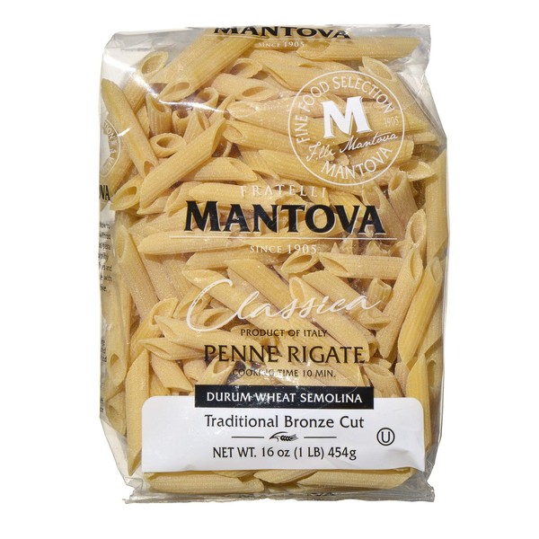 Mantova Italian Bronze Die Penne Rigate Pasta - 100% Durum Wheat Semolina Bronze Die Penne Rigate - - Product Of Italy 16 Oz (Pack of 12)