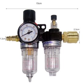 Ruolin Pressure Regulator Compressed Air Water Separator Compressed Air, 1/4 Inch Filter Water Separator Oil Separator, Pressure Regulator Pneumatic with Pressure Gauge, Pneumatic Water Separator