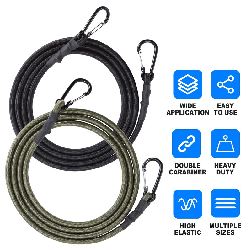 Carabiner Bungee Cords Heavy Duty Outdoor Black 60 inch 3