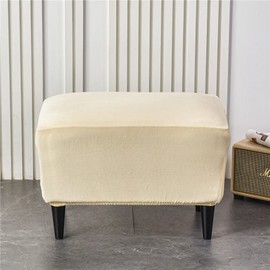 Highdi Ottoman Protective Cover Stool Cover, Velvet Stool Cover for Footstool, Rectangular, Stretch Cover, Ottoman Cover, Stool, Protector, Washable Stool Cover (Beige, 1 Piece)