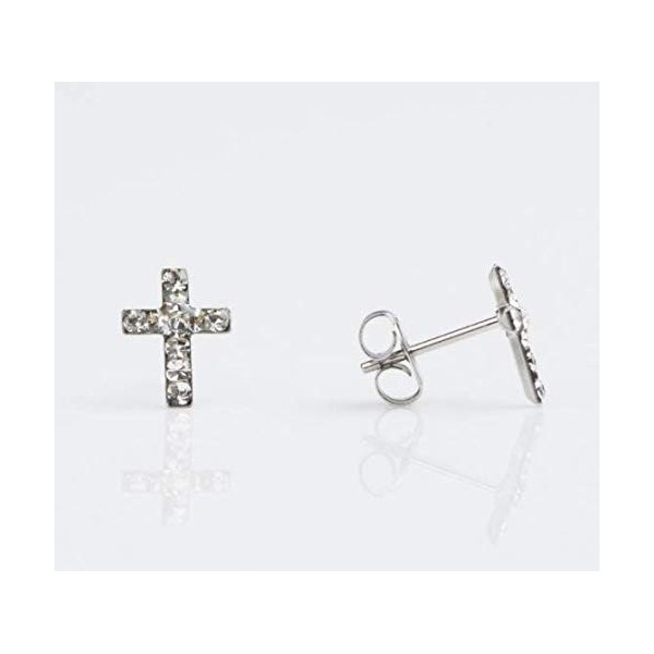 STUDEX Tiny Tips Stud Earrings Crystal Cross Hypoallergenic for Little