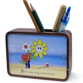 You are My Sunshine Wind Up Pen Holder and Photo Frame Music Box, 5 Inch Solid Wood Pen Holder Photo Frame Musical Box Picture Frame for Tabletop or Desktop Display (Walnut Wood)