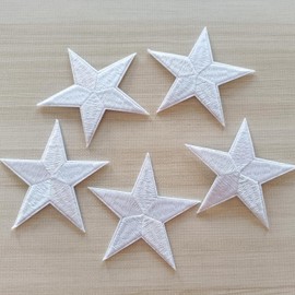 Zlettery 5pcs White Star Iron on Patches, Star Patches Embroidered Applique for Clothing, Jackets, Hats,Backpacks, Jeans (3.2 inches)