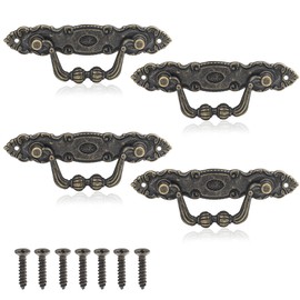 Roosea Pack of 4 Vintage Furniture Handles Zinc Alloy Antique Cabinet Handles Furniture for Drawers Zinc Alloy Retro Decorative Door Handle Antique Bronze Zinc Alloy Retro Cabinet Handles with Screws