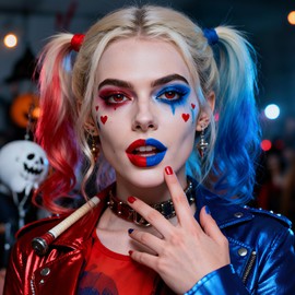 CAHOTO Halloween Face Body Paint Kit for Harley Quinn Cosplay